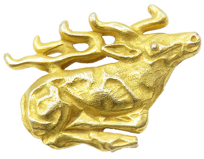MMA 925 Sterling Silver Vintage Shiny Gold Plated Reindeer Brooch Pin  BP5471