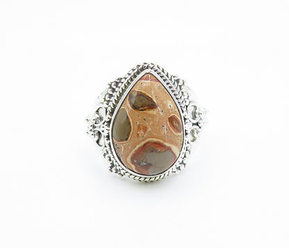 925 Sterling Silver  Cabochon Cut Agate Tear Drop Cocktail Ring Sz 8  RG8142