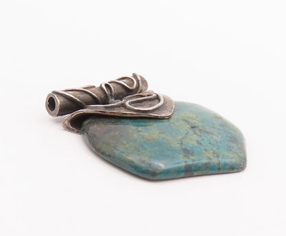 925 Sterling Silver Vintage Pendant Designer Swirly Carved Turquoise  PT22852