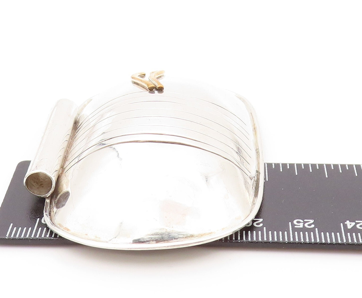 925 Sterling Silver Vintage Pendant MOSKOWITZ Rectangle Domed Grooved  PT23938