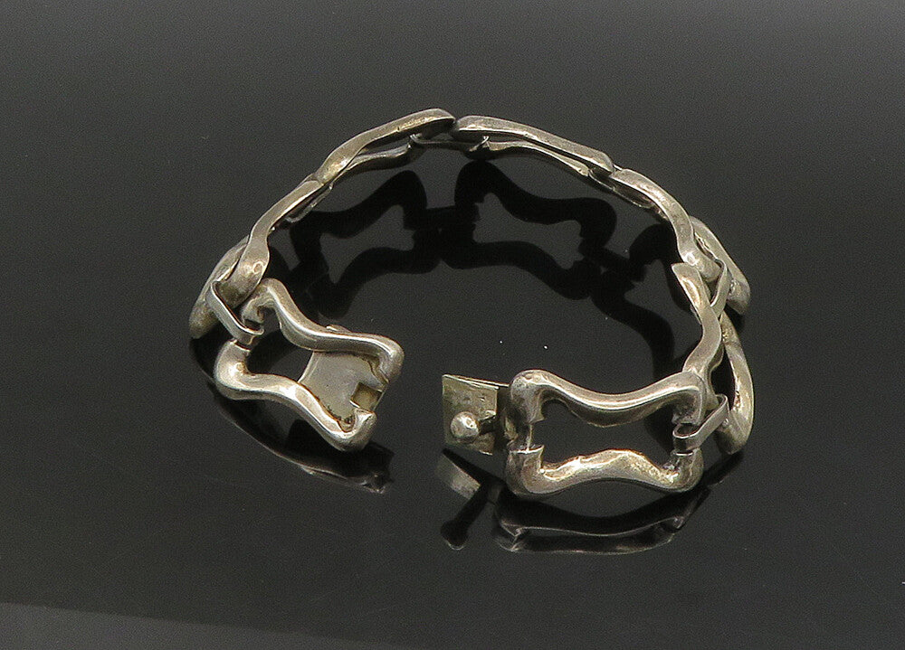 MEXICO 925 Sterling Silver  Vintage Shiny Hinge Link Chain Bracelet  BT8949