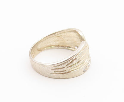 925 Sterling Silver Vintage Ring CZ Carved Celestial Wing Band  Sz 8  RG36924
