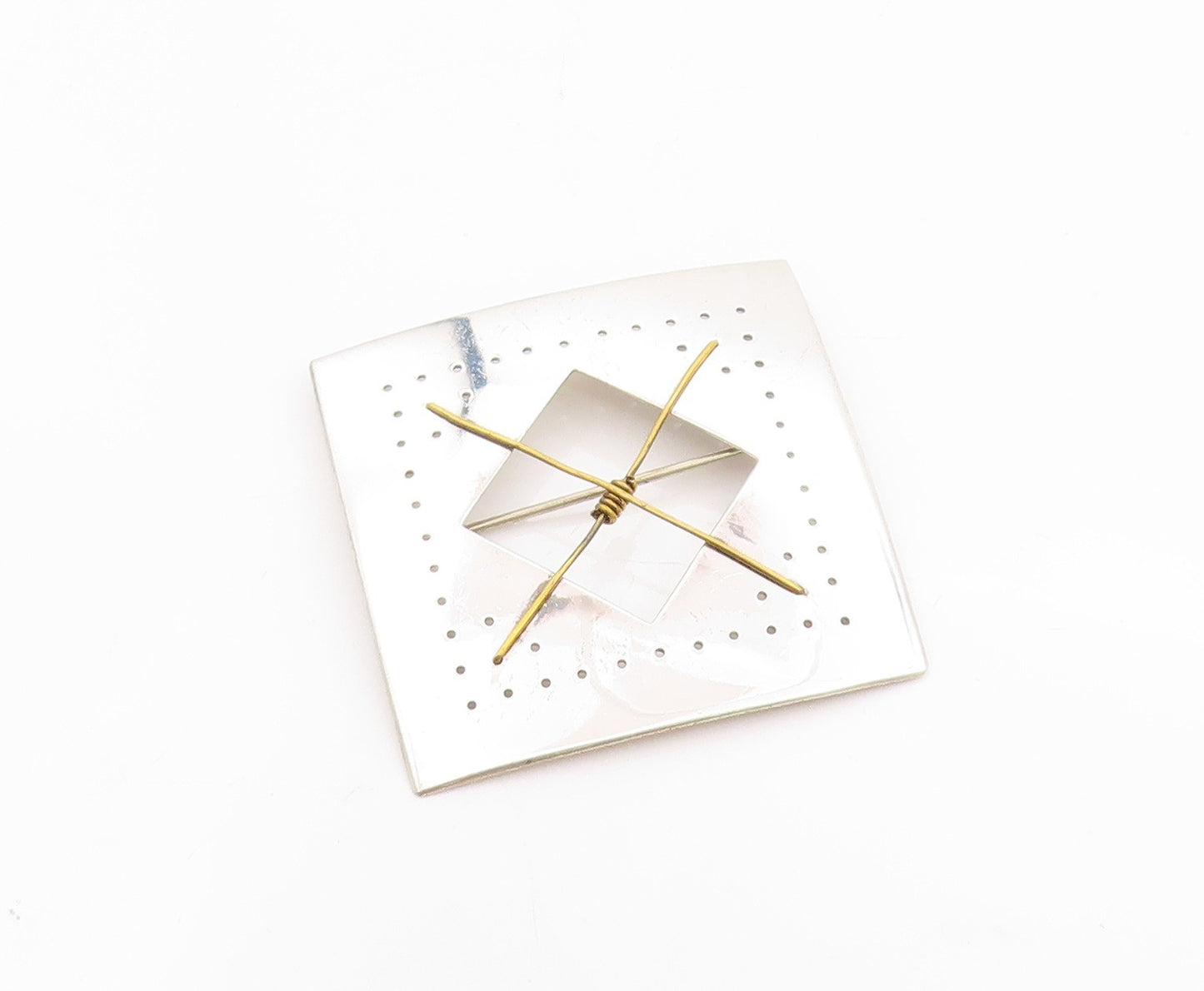 925 Sterling Silver Vintage Brooch Gold Plated Geometric Crossed Paths BP11788
