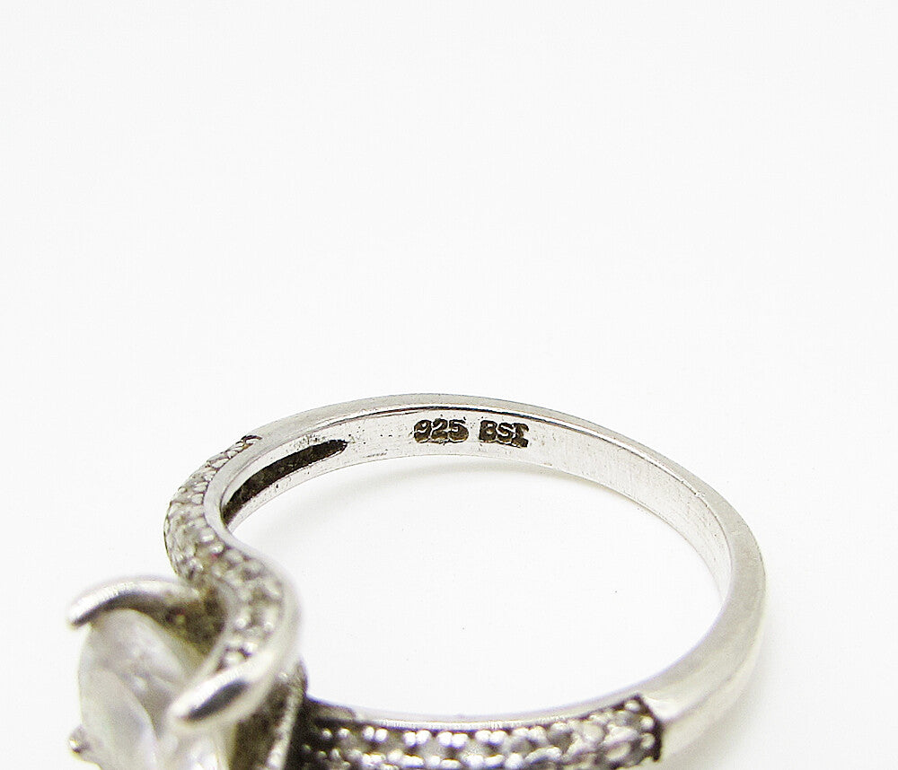 925 Sterling Silver  White Cubic Zirconia Bypass Engagement Ring Sz 6.5  RG2939