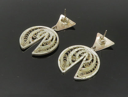 EUROPEAN 925 Sterling Silver  Vintage 3Tone Filigree Dangle Earrings  EG11561