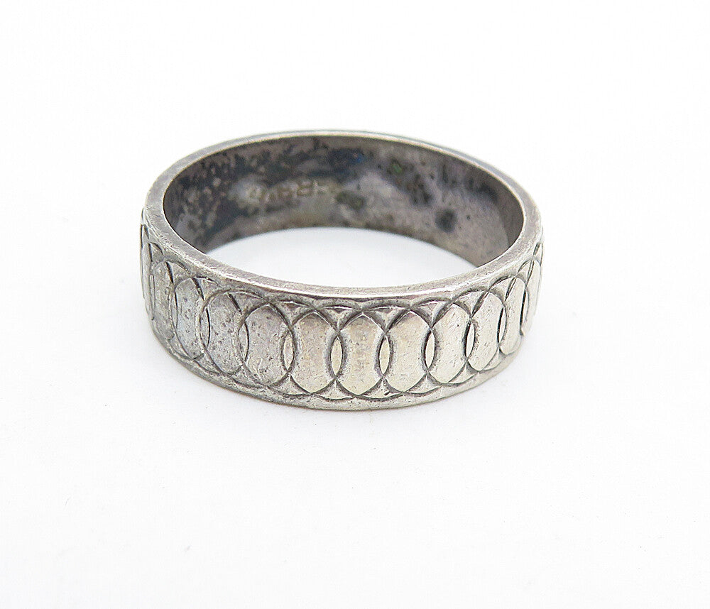 925 Sterling Silver  Vintage Etched Round Link Detail Band Ring Sz 8  RG7096