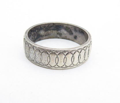925 Sterling Silver  Vintage Etched Round Link Detail Band Ring Sz 8  RG7096