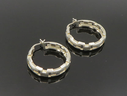 925 Sterling Silver  Vintage T Pattern Cut Out Hoop Earrings  EG11577