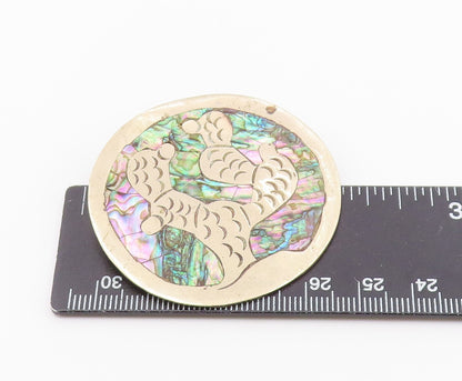 MEXICO 925 Sterling Silver  Vintage Abalone Etched Detail Brooch Pin  BP3485