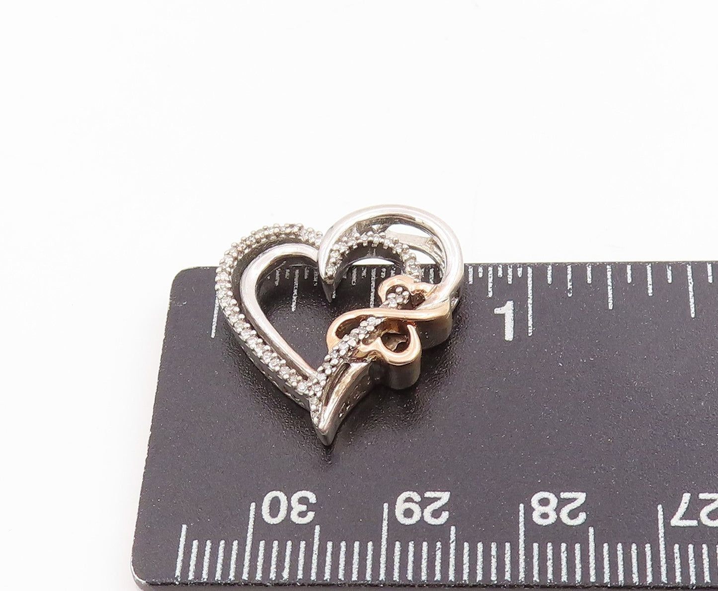 14k Gold & 925 Sterling Silver Vintage Pendant Real Diamonds Love Heart  PT25351