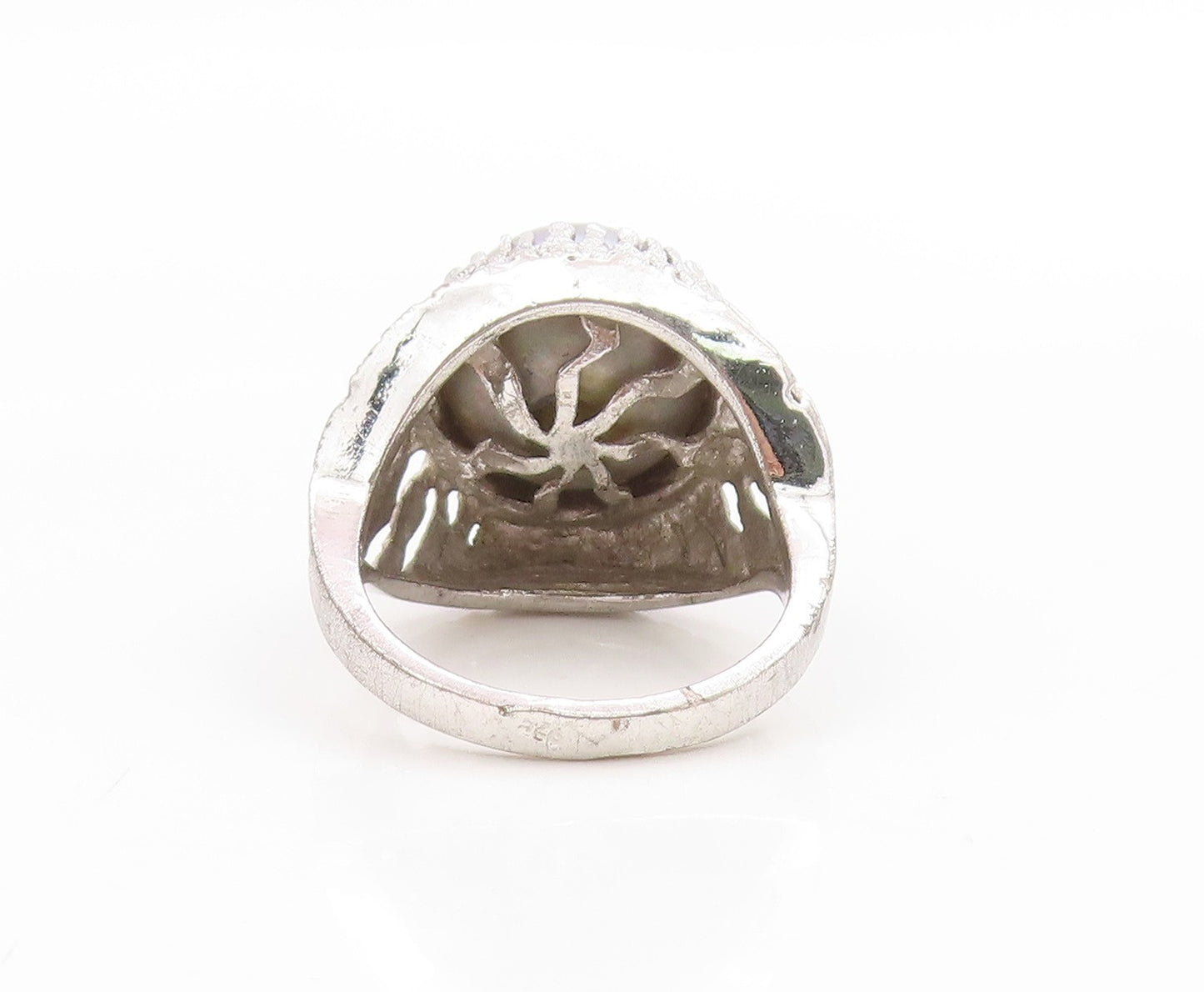 925 Sterling Silver Vintage Ring Round Pearl Brutalist Dome Band  Sz 7  RG34076