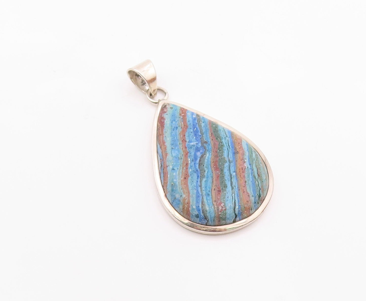 925 Sterling Silver  Vintage Striped Jasper Tear Drop Shiny Pendant  PT17997