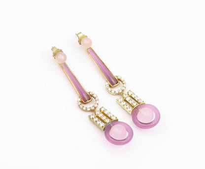 925 Sterling Silver Vintage Earrings Gold Plated Rose Quartz & Amethyst  EG14250
