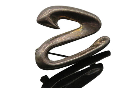 925 Sterling Silver  Vintage Dark Tone Smooth Scribble Brooch Pin  BP3902