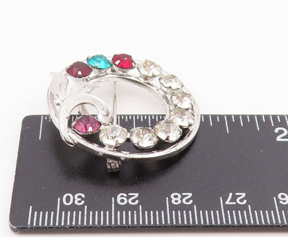 925 Sterling Silver Vintage Brooch Pin VAN DELL CZ Circular Wreath  BP12177