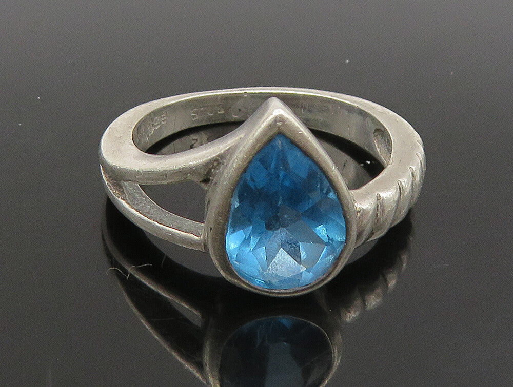 925 Sterling Silver  Vintage Tear Drop Blue Topaz Band Ring Sz 6.5  RG23713