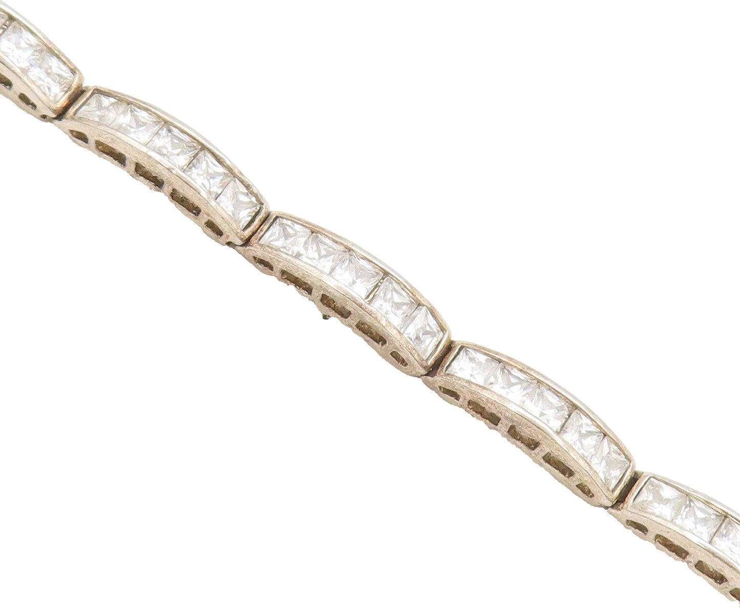 925 Sterling Silver Vintage Bracelet Carved Domed Inlay CZ Row Band Link BT10245