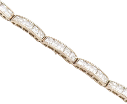 925 Sterling Silver Vintage Bracelet Carved Domed Inlay CZ Row Band Link BT10245