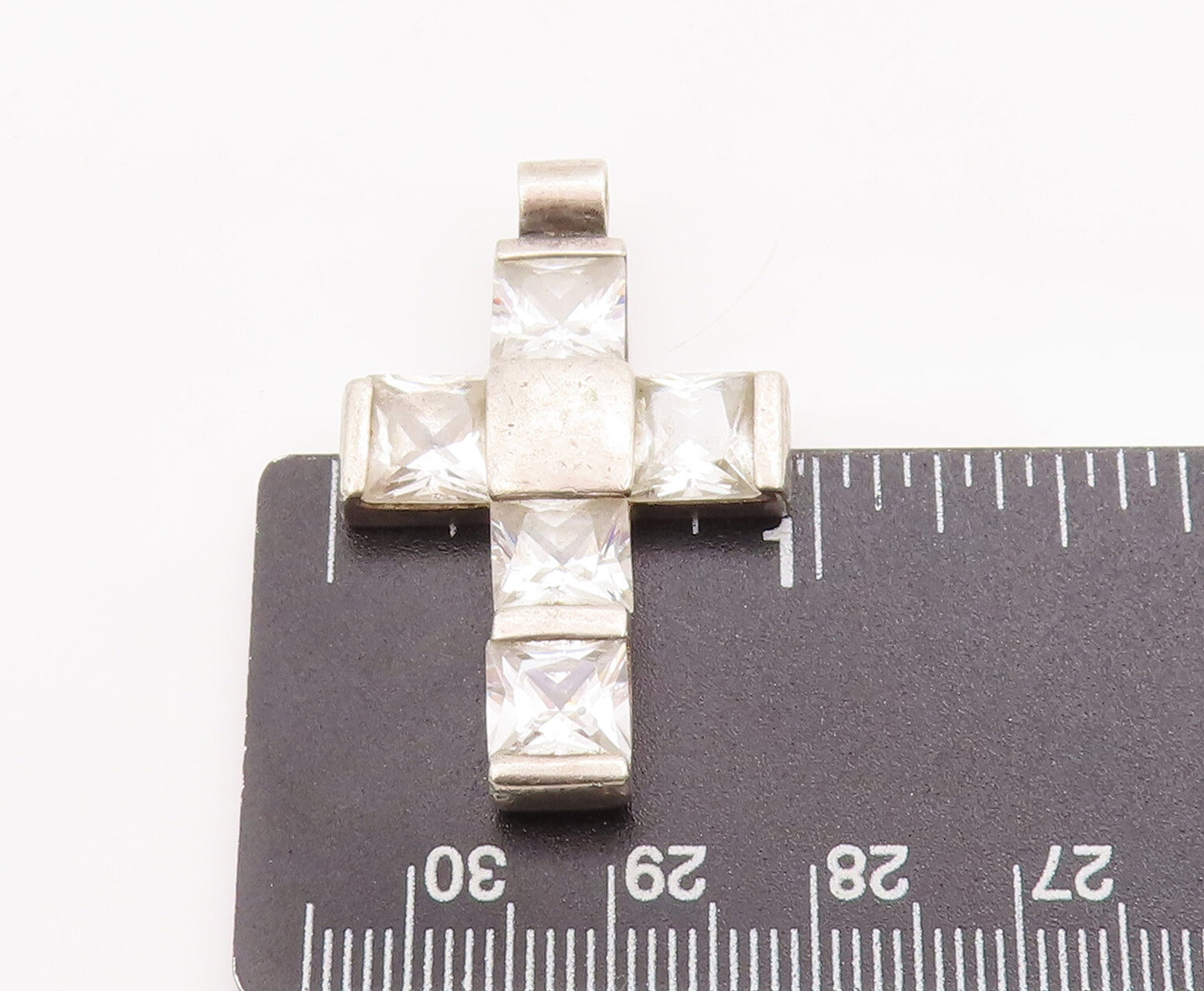 925 Sterling Silver Vintage Pendant Checked Pattern Square Cut CZ Cross  PT23001
