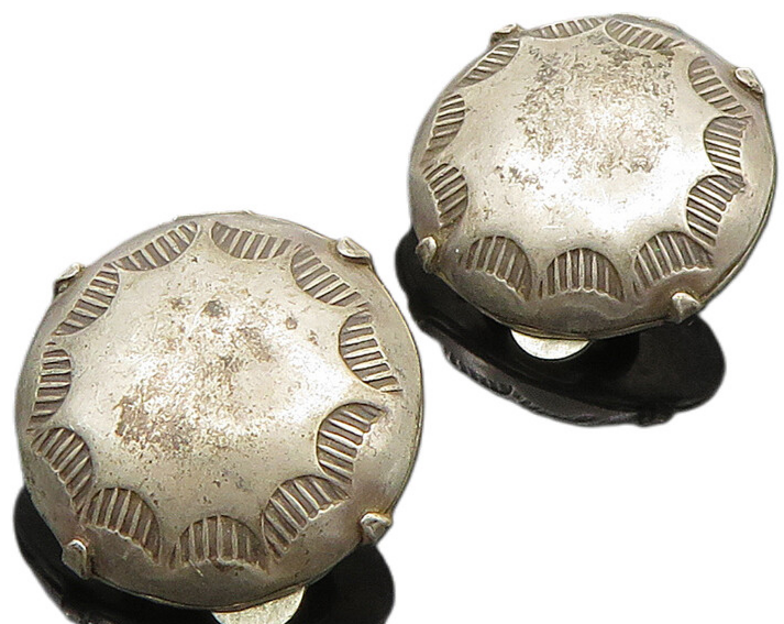 JOAN SLIFKA 925 Silver   Vintage Etched Dome Non Pierce Earrings  EG11572
