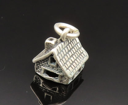 925 Sterling Silver  Vintage Sculpted Etched House Charm Pendant  PT20662