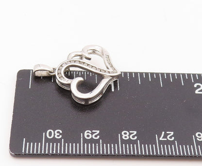 925 Sterling Silver Vintage Pendant Real Diamonds Twin Love Heart Charm  PT25524