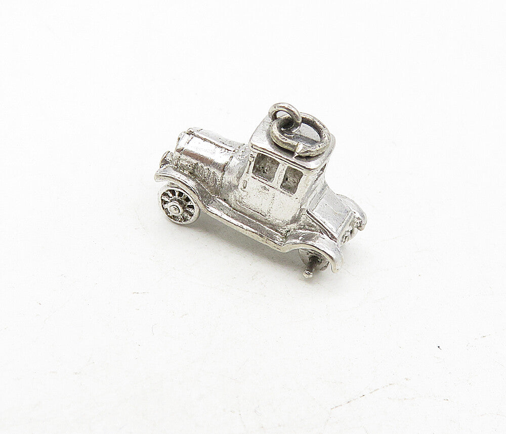 925 Sterling Silver  Vintage Dark Tone Old Fashioned Car Motif Pendant  PT6570