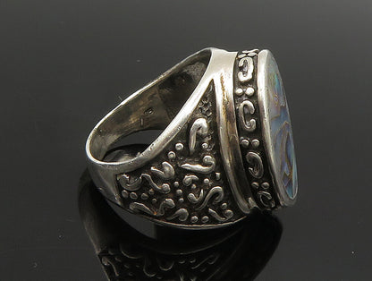 925 Sterling Silver  Vintage Inlay Abalone Scrolled Detail Ring Sz 6  RG24433