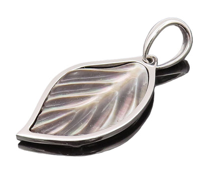 925 Sterling Silver  Vintage Mother Of Pearl Carved Leaf Pendant  PT22212