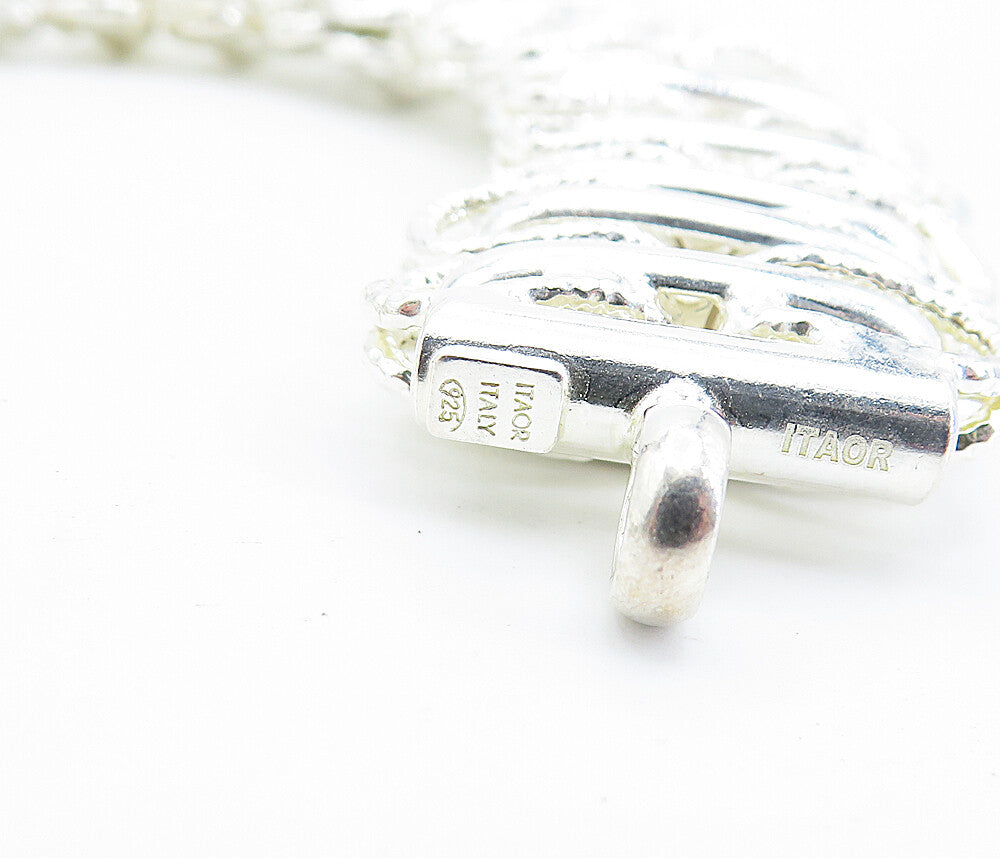 925 Sterling Silver  Shiny Polished Textured Link Chain Bracelet  BT2273