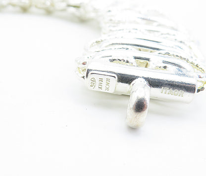 925 Sterling Silver  Shiny Polished Textured Link Chain Bracelet  BT2273