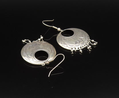 CAROLYN POLLACK 925 Silver  Vintage Etched Open Circle Beaded Earrings EG12242