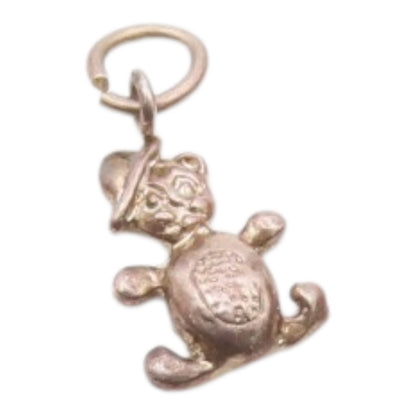 925 Sterling Silver  Vintage Petite Dark Tone Teddy Bear Pendant  PT12713