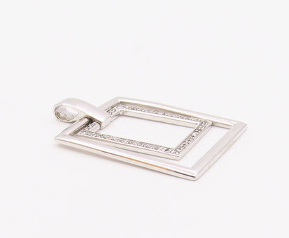 925 Sterling Silver  Vintage Topaz Open Squares Shiny Pendant  PT18554