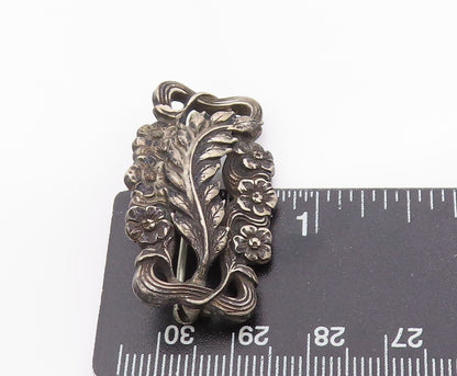 925 Sterling Silver Vintage Brooch Antique Etched Floral Botanical Pin  BP11826
