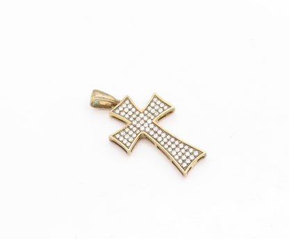 925 Sterling Silver Vintage Pendant Gold Plated CZ Inlay Cutout Cross  PT23696