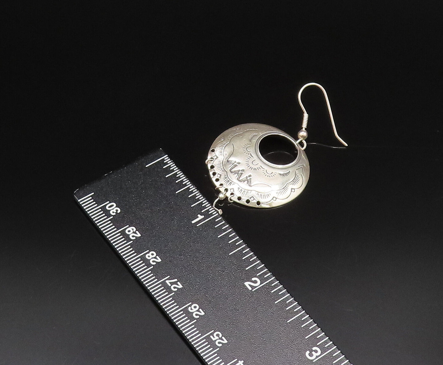 CAROLYN POLLACK 925 Silver  Vintage Etched Open Circle Beaded Earrings EG12242