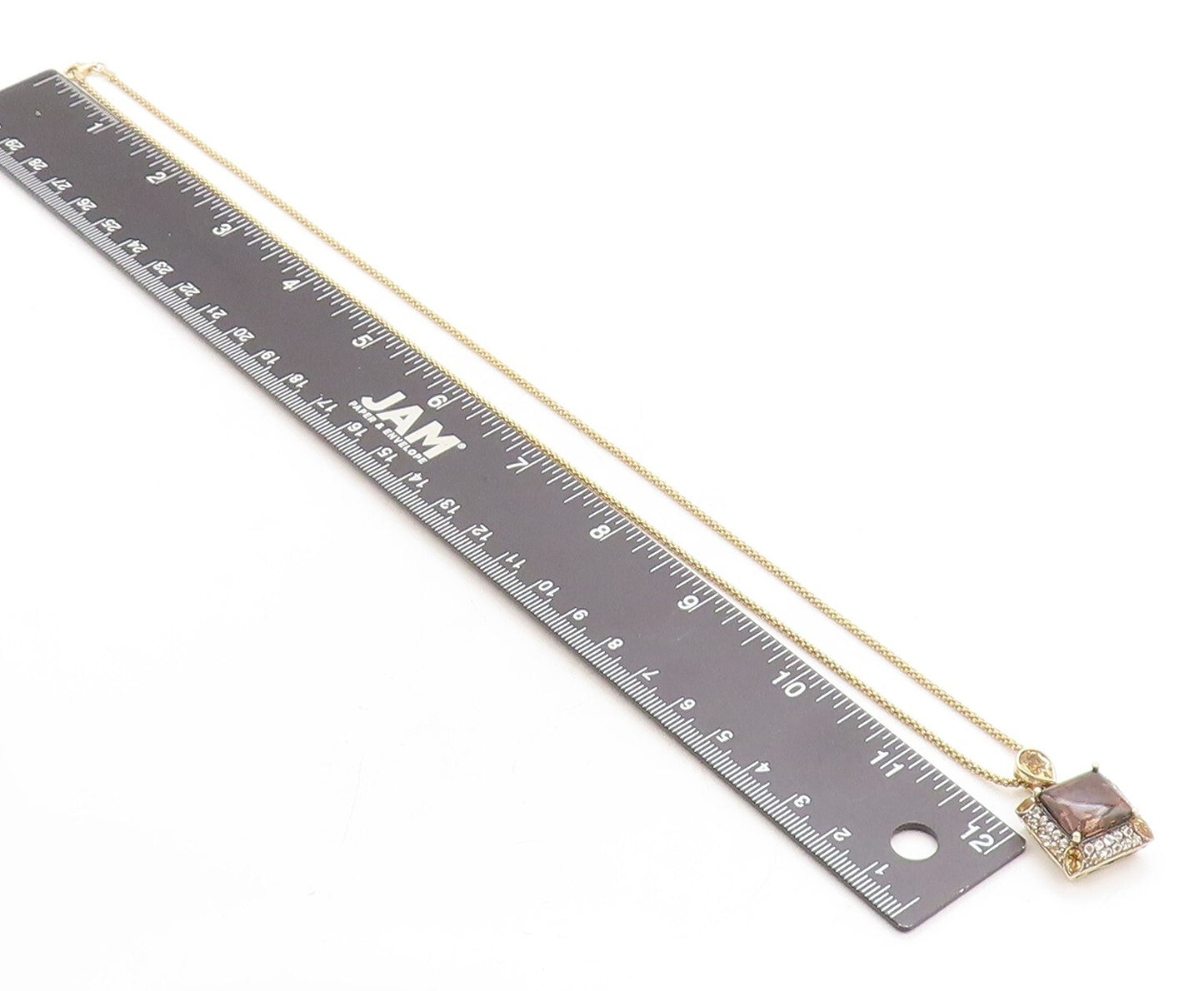 925 Sterling Silver  Smoky Topaz Gold Plated Shiny Chain Necklace  NE1853