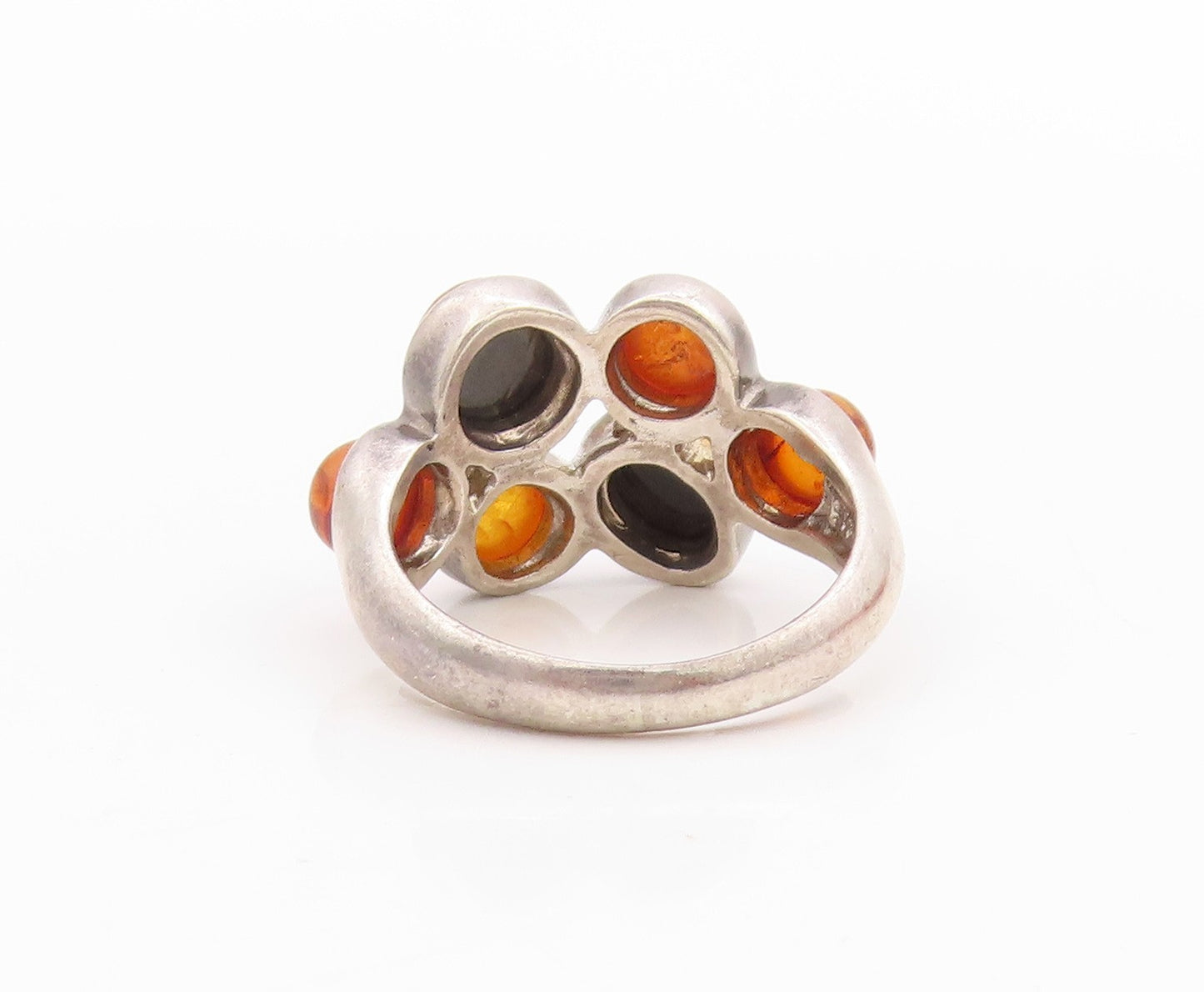 925 Sterling Silver Vintage Ring Designer Cabochon Honey Amber  Sz 6  RG33265