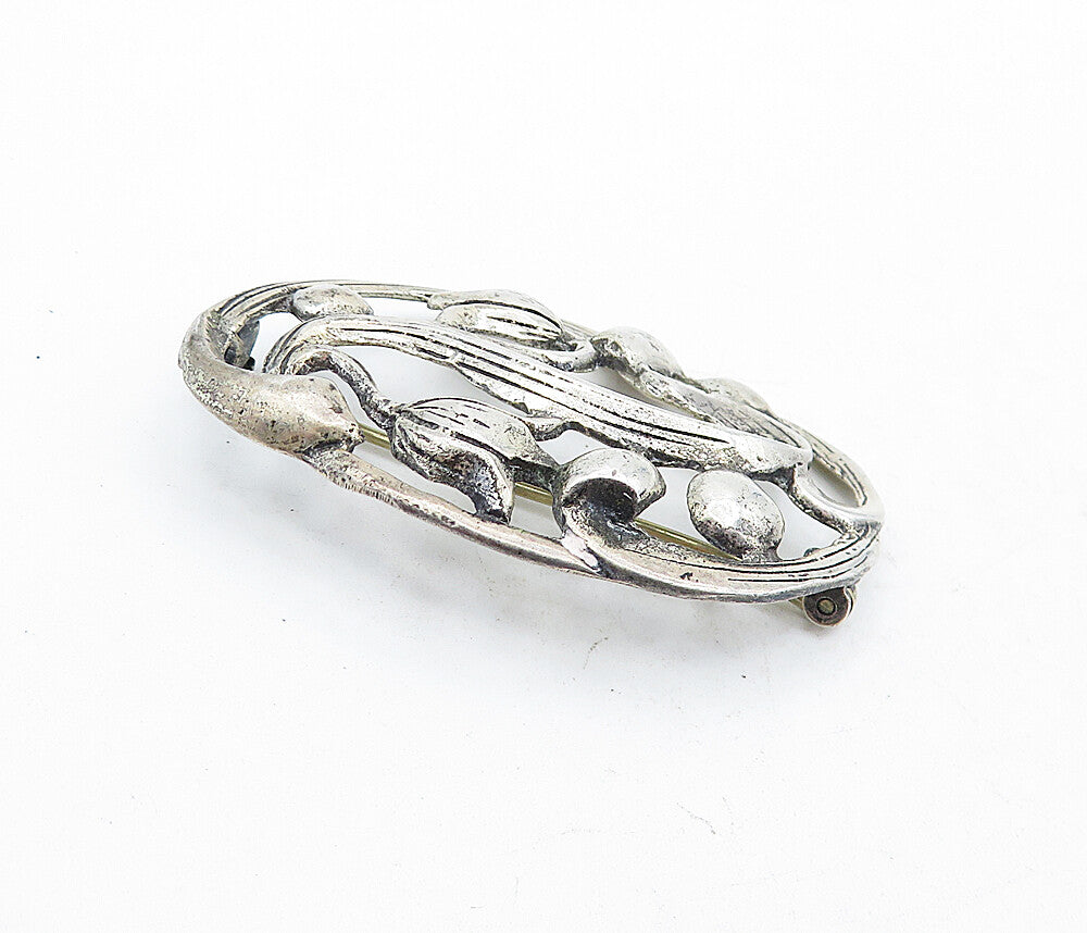 925 Sterling Silver  Vintage Antique Dark Tone Floral Vine Brooch Pin  BP1987