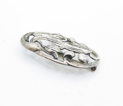 925 Sterling Silver  Vintage Antique Dark Tone Floral Vine Brooch Pin  BP1987