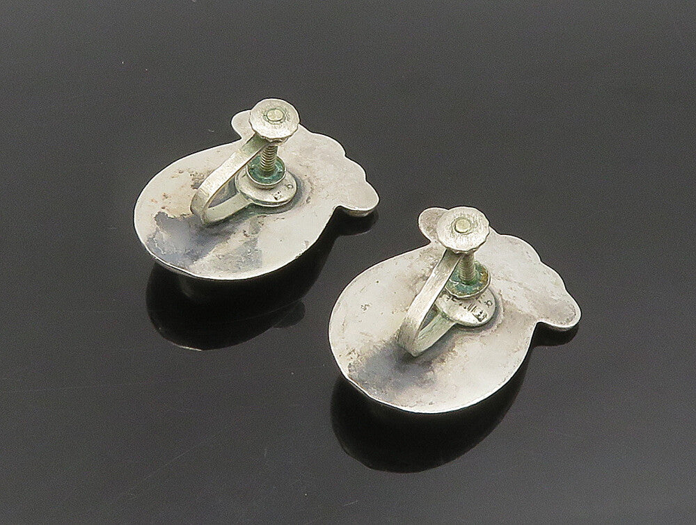 MEXICO 925 Silver  Vintage Antique Scalloped Non Pierced Earrings  EG11671