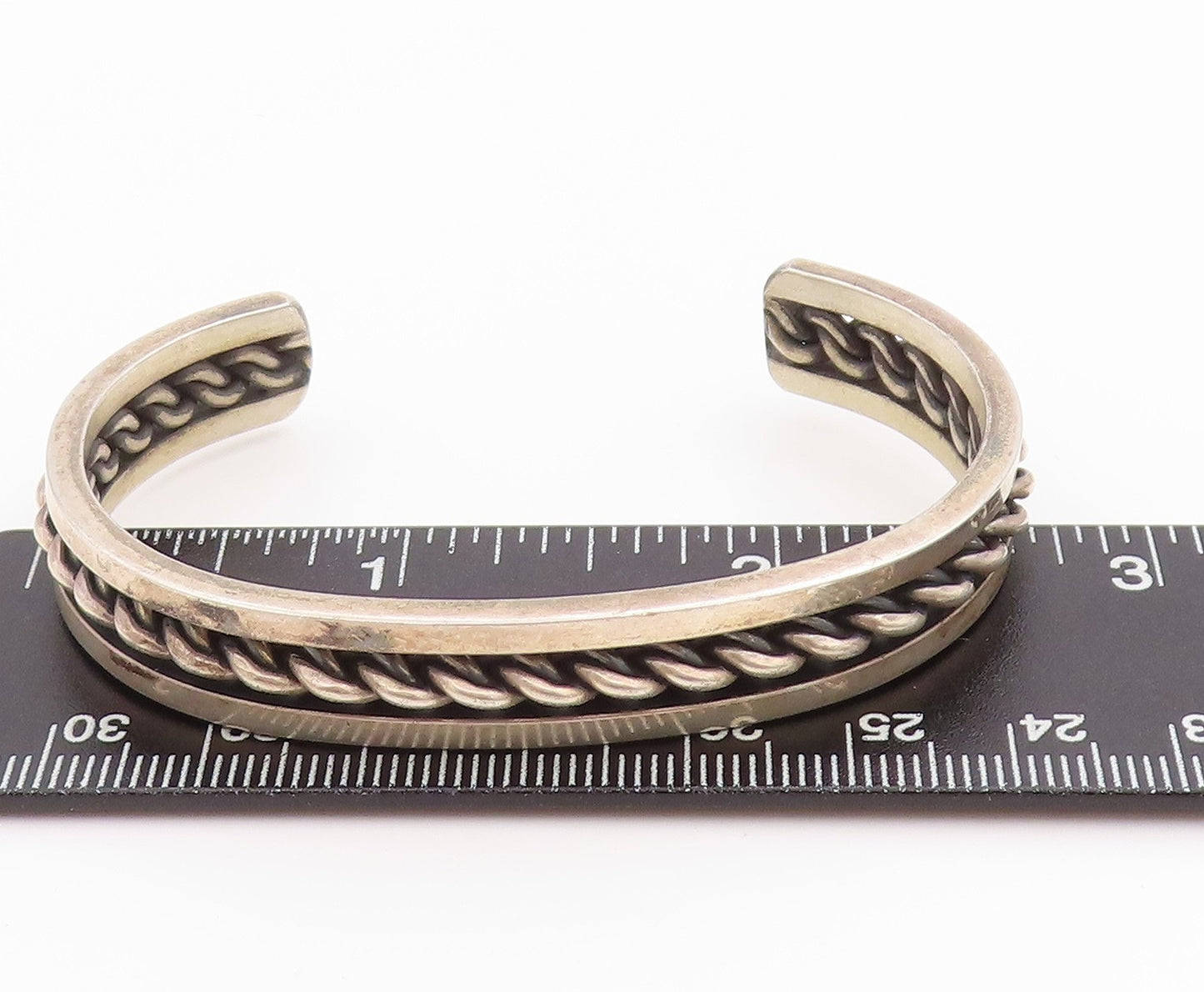 925 Sterling Silver Vintage Bracelet ROGER FRANCISCO NAVAJO Roped Cuff  BT11296