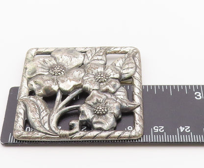 925 Sterling Silver  Vintage Dark Tone Flowers Etched Detail Brooch Pin BP5633