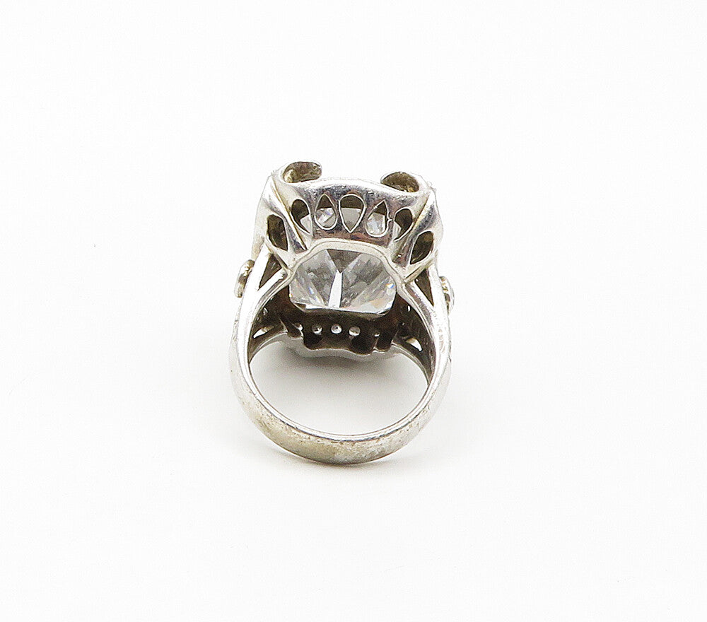 925 Sterling Silver  Vintage Shiny Cubic Zirconia Cocktail Ring Sz 6  RG16941