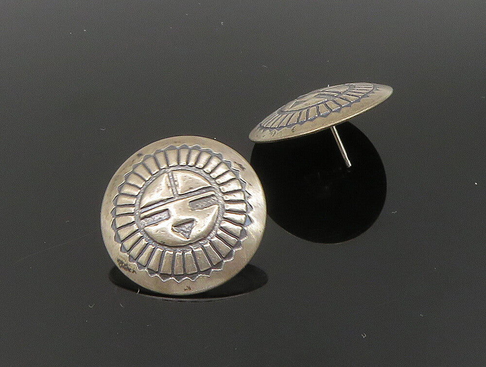 SOUTHWESTERN 925 Sterling Silver Vintage Etched Face Motif Stud Earrings EG11623