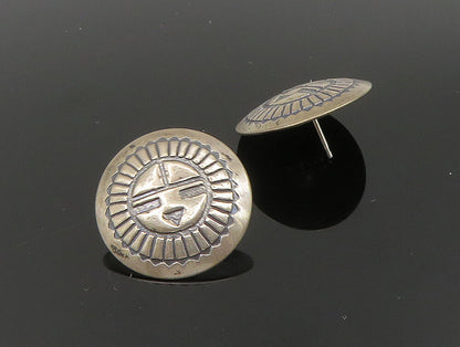 SOUTHWESTERN 925 Sterling Silver Vintage Etched Face Motif Stud Earrings EG11623