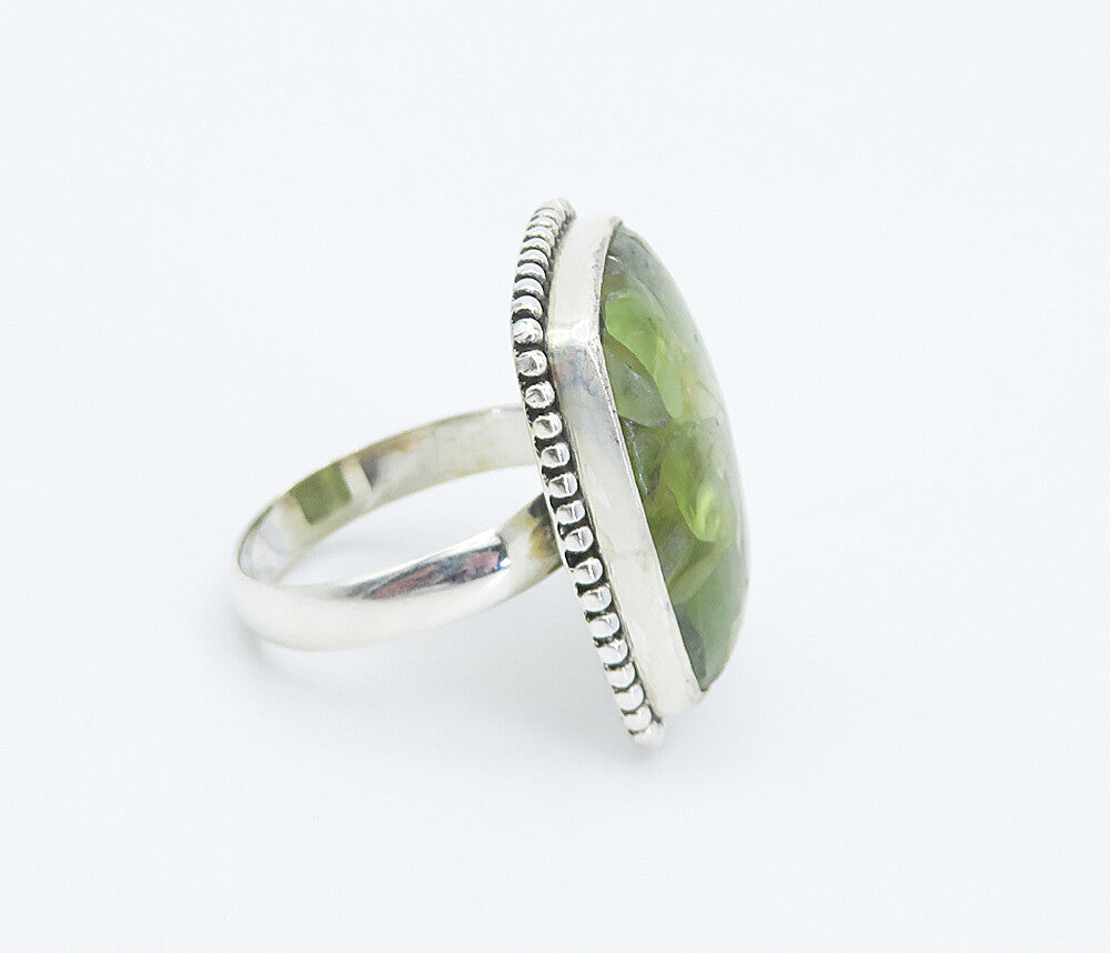 925 Sterling Silver  Peridot Cluster Square Fluted Cocktail Ring Sz 9  RG8306