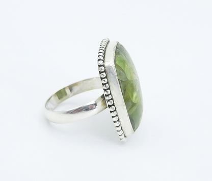 925 Sterling Silver  Peridot Cluster Square Fluted Cocktail Ring Sz 9  RG8306