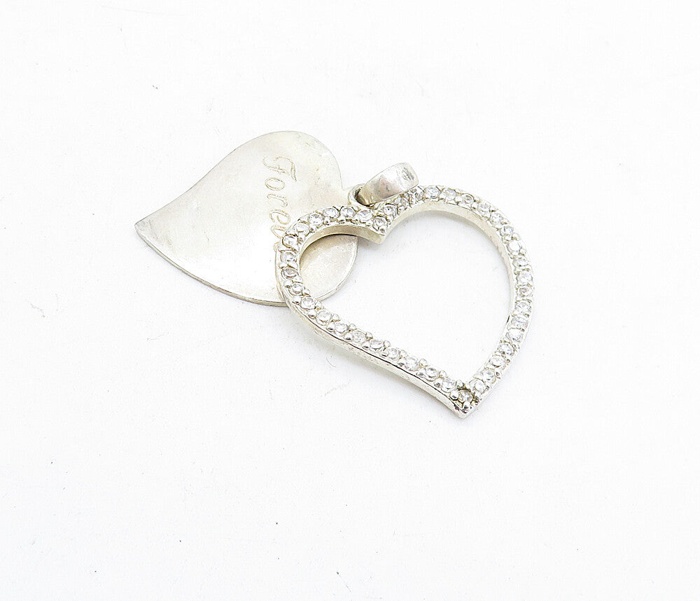 925 Sterling Silver  Vintage Topaz Forever Lifetime Love Heart Pendant  PT3957